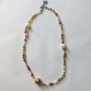Handmade Gold Seed Beads Peals Gems Beads Necklace